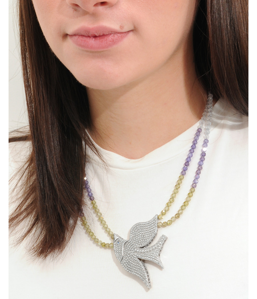 Alia for You natural zircon necklace with 925 sterling silver bird pendant