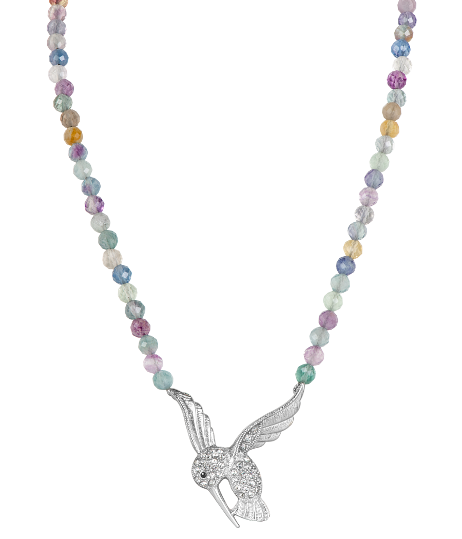 Alia for You fluorit necklace with 925 sterling silver hummingbird pendant