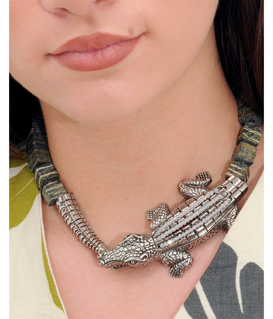 Alia for You serpentine necklace with 925 sterling crocodile