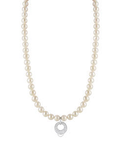 CHARM FRESHWATER PEARL NECKLACE - MEDIUM CHARM CARRIER WITH WHITE ZIRCONIA