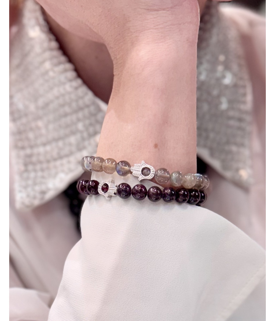 Hamsa 925-ös sterling ezüst almandin gránát karkötő