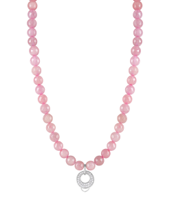 CHARM ROSE QUARTZ NECKLACE - MEDIUM CHARM CARRIER WITH WHITE ZIRCONIA