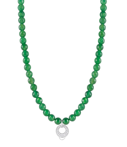 CHARM GREEN AGATE NECKLACE - MEDIUM CHARM CARRIER WITH WHITE ZIRCONIA