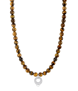 CHARM TIGER'S EYE NECKLACE - MEDIUM CHARM CARRIER WITH WHITE ZIRCONIA