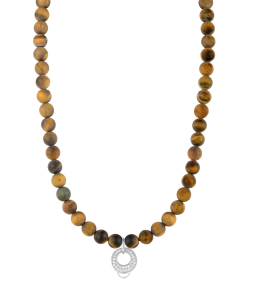 CHARM TIGER'S EYE NECKLACE - MEDIUM CHARM CARRIER WITH WHITE ZIRCONIA