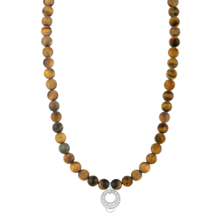 CHARM TIGER'S EYE NECKLACE - MEDIUM CHARM CARRIER WITH WHITE ZIRCONIA