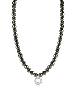 CHARM BLACK HAEMATITE NECKLACE - MEDIUM CHARM CARRIER WITH WHITE ZIRCONIA