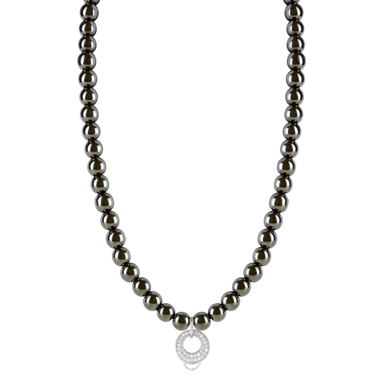 Black haematite 925 sterling silver charm necklace