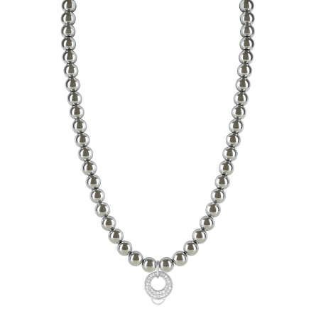 CHARM SILVER HAEMATITE NECKLACE - MEDIUM CHARM CARRIER WITH WHITE ZIRCONIA