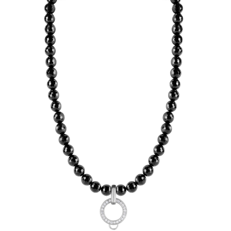 CHARM ONYX NECKLACE - LARGE CHARM CARRIER WITH WHITE ZIRCONIA