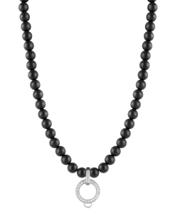 CHARM ONYX NECKLACE - LARGE CHARM CARRIER WITH WHITE ZIRCONIA