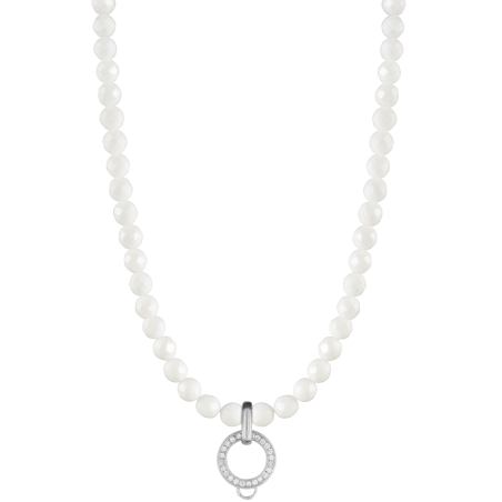 CHARM WHITE AGATE NECKLACE - LARGE CHARM CARRIER WITH WHITE ZIRCONIA