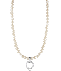 CHARM FRESHWATER PEARL NECKLACE - LARGE CHARM CARRIER WITH WHITE ZIRCONIA