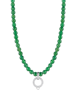 CHARM GREEN AGATE NECKLACE - LARGE CHARM CARRIER WITH WHITE ZIRCONIA