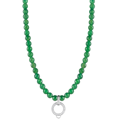 CHARM GREEN AGATE NECKLACE - LARGE CHARM CARRIER WITH WHITE ZIRCONIA