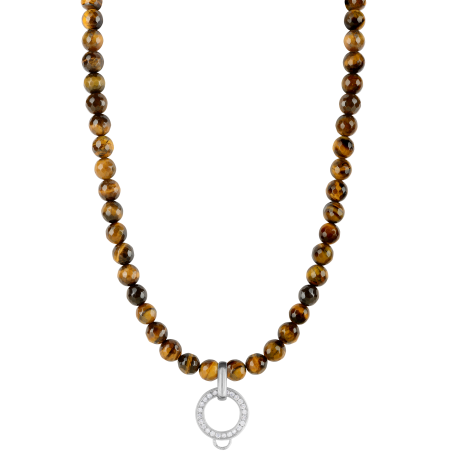 CHARM TIGER'S EYE NECKLACE - LARGE CHARM CARRIER WITH WHITE ZIRCONIA