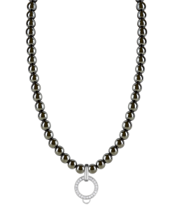 CHARM BLACK HAEMATITE NECKLACE - LARGE CHARM CARRIER WITH WHITE ZIRCONIA