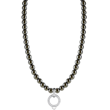 CHARM BLACK HAEMATITE NECKLACE - LARGE CHARM CARRIER WITH WHITE ZIRCONIA